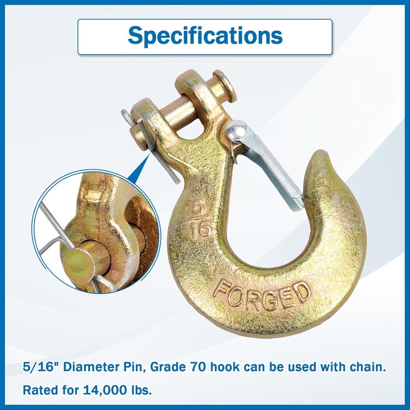 TBAPFS 2 Pack 5/16" Inch Clevis Grab Hooks G70 Steel Chain Slip Hook with Safety Latch 14000 Lbs Capacity Working with Towing and Chain - Image 4